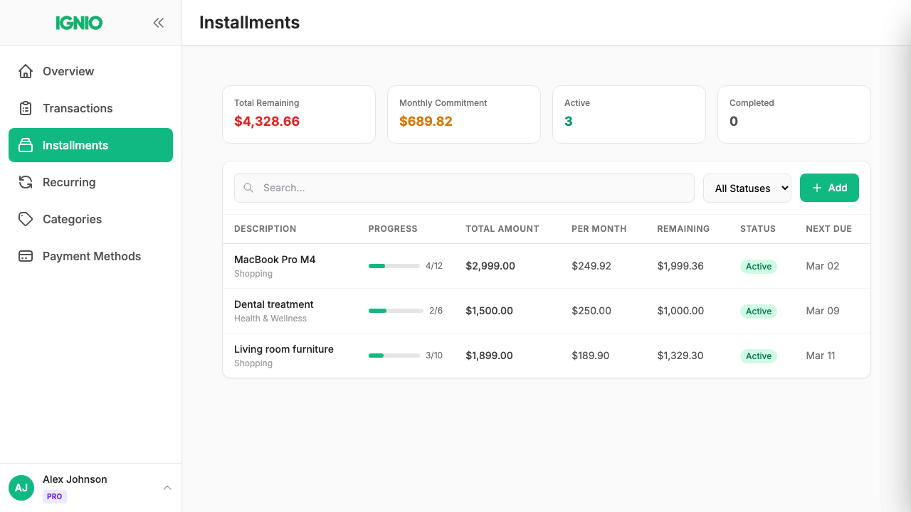 Installment Tracking