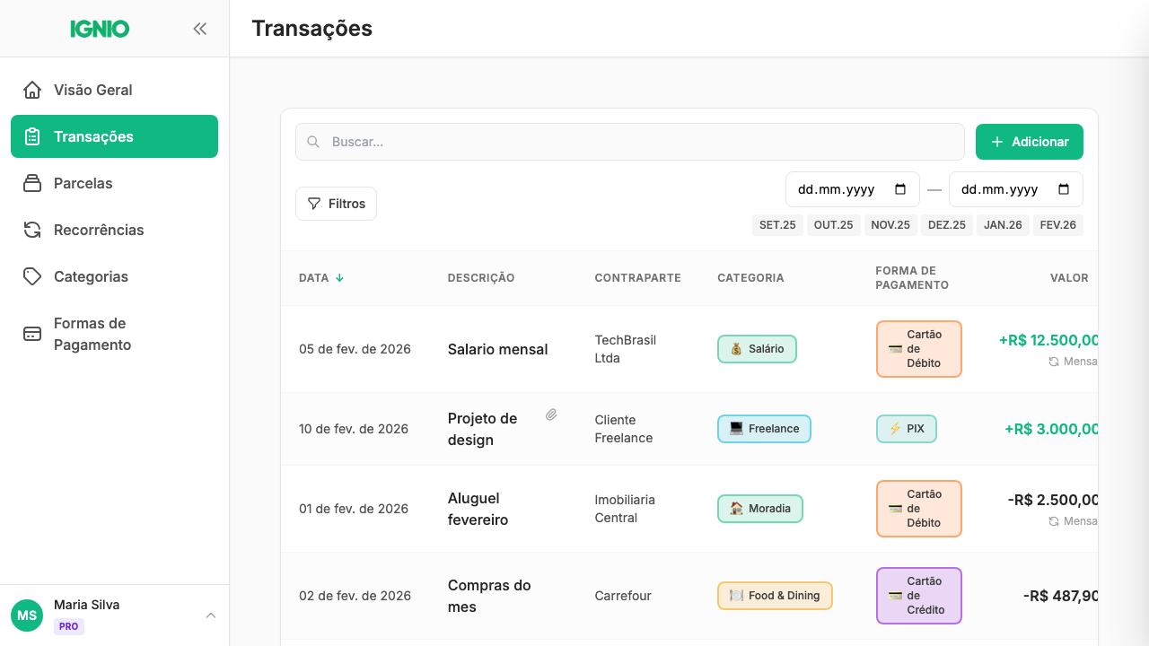 Gestão de Transações