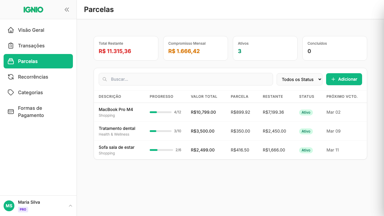 Controle de Parcelas