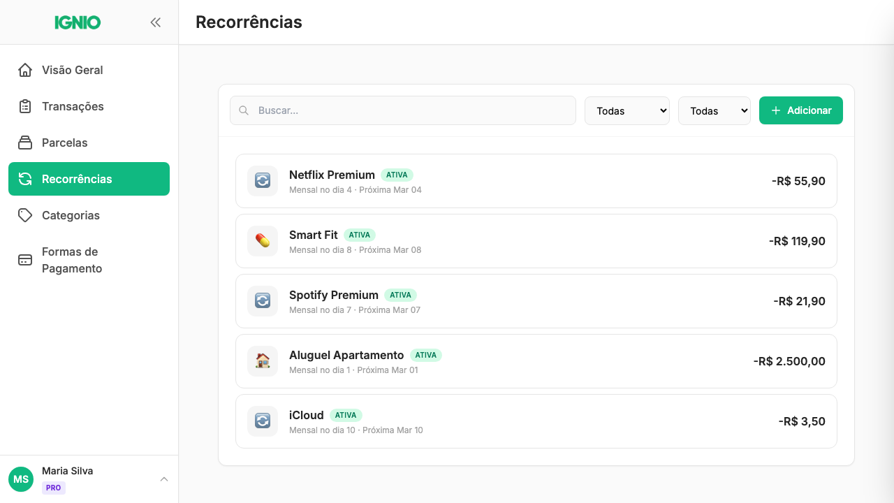 Transações Recorrentes