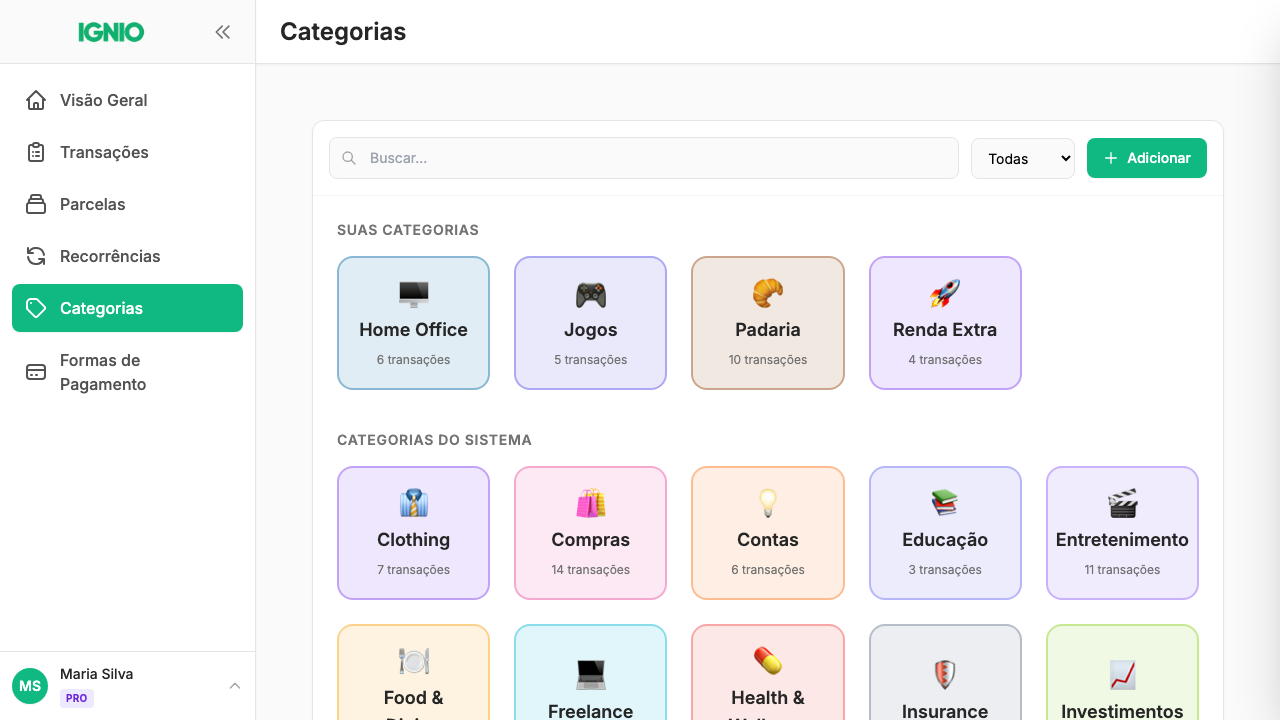 Categorias e Organização