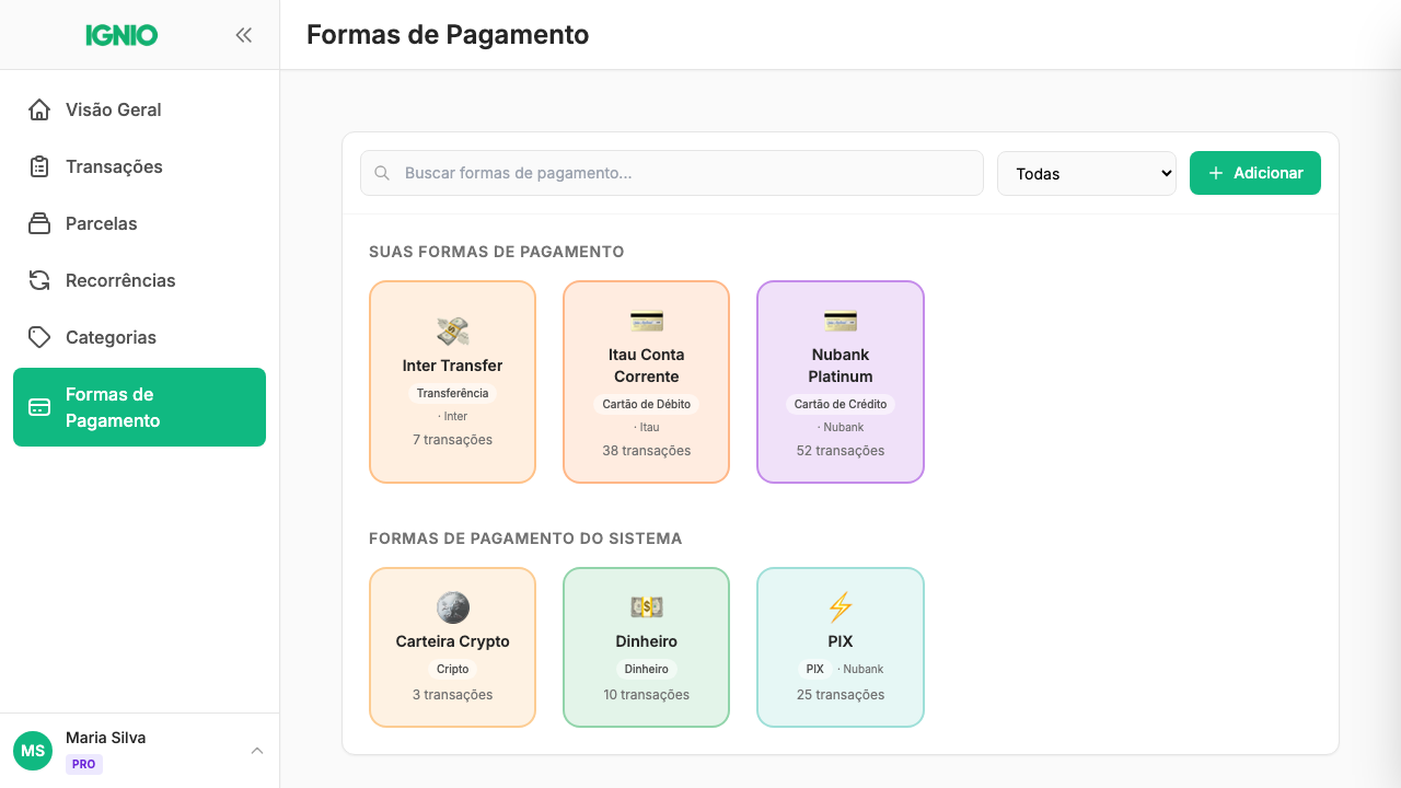 Métodos de Pagamento